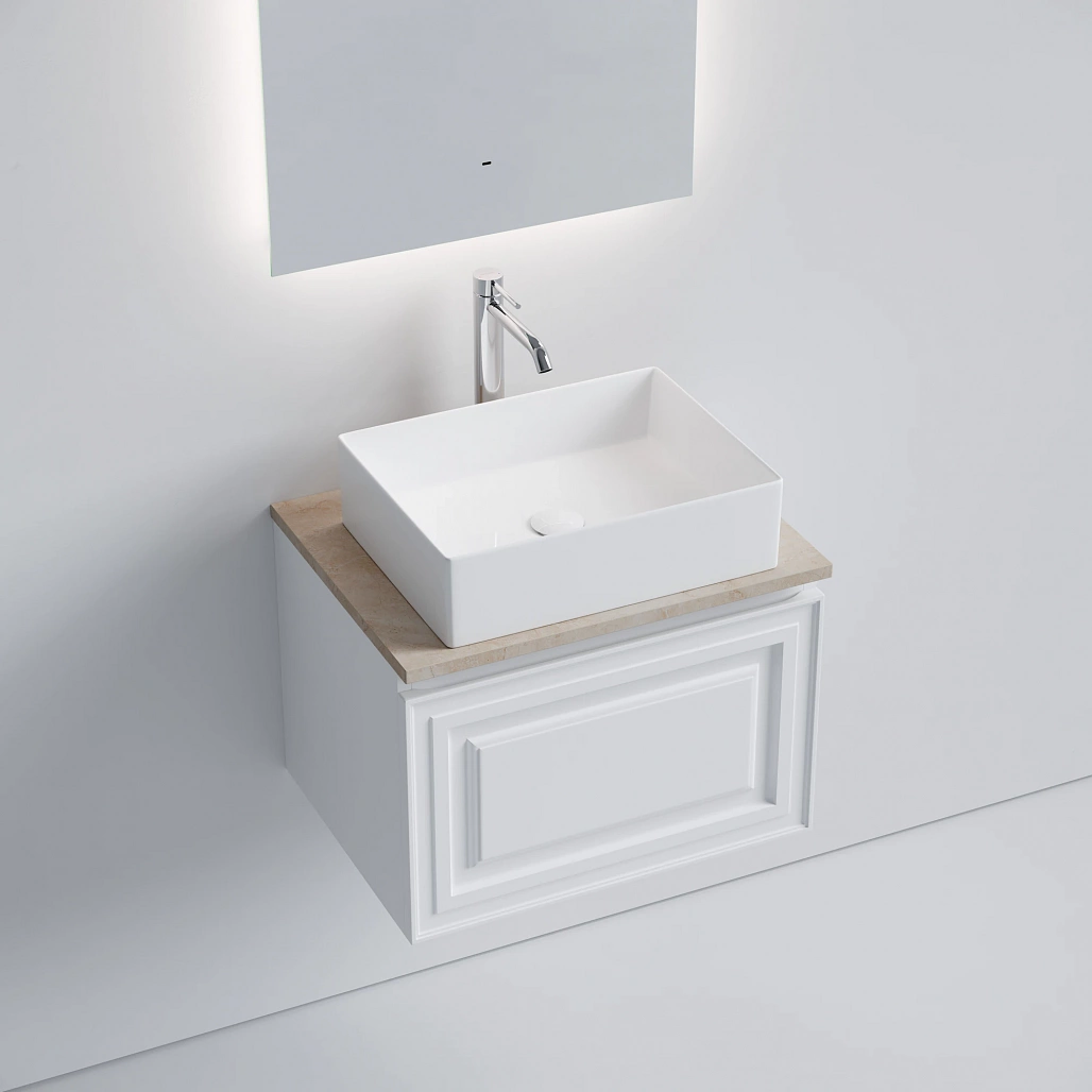 Тумба под столешницу Sancos Самая / Very 59x44,5x40,6 подвесная, белый матовый / bianco, столешница с отверстием под смеситель, креман / kreman — МЕБ009654 — фото 3
