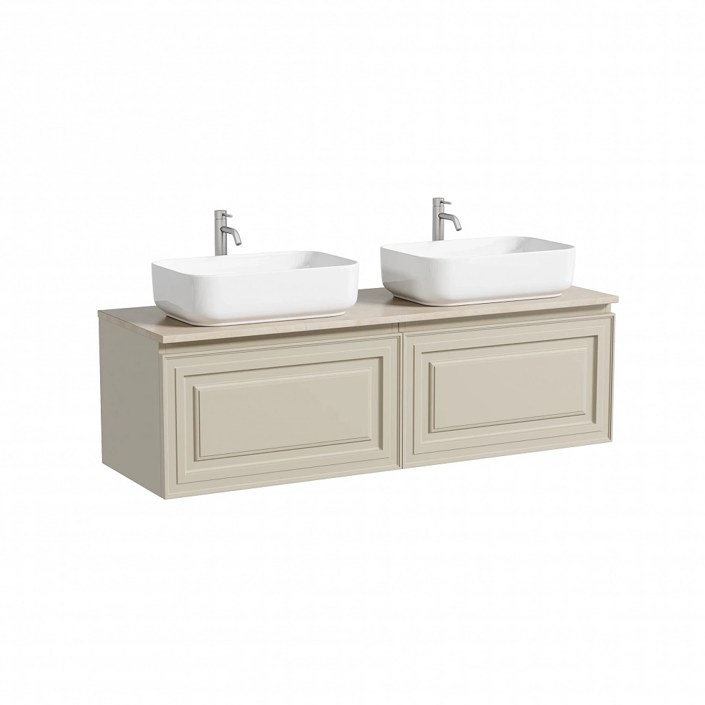 Тумба под столешницу Sancos Самая / Very 69x44,5x40,6 подвесная, бежевый матовый / beige soft, столешница 140 см, с отверстием под смеситель, креман / kreman — МЕБ009682 — фото 1