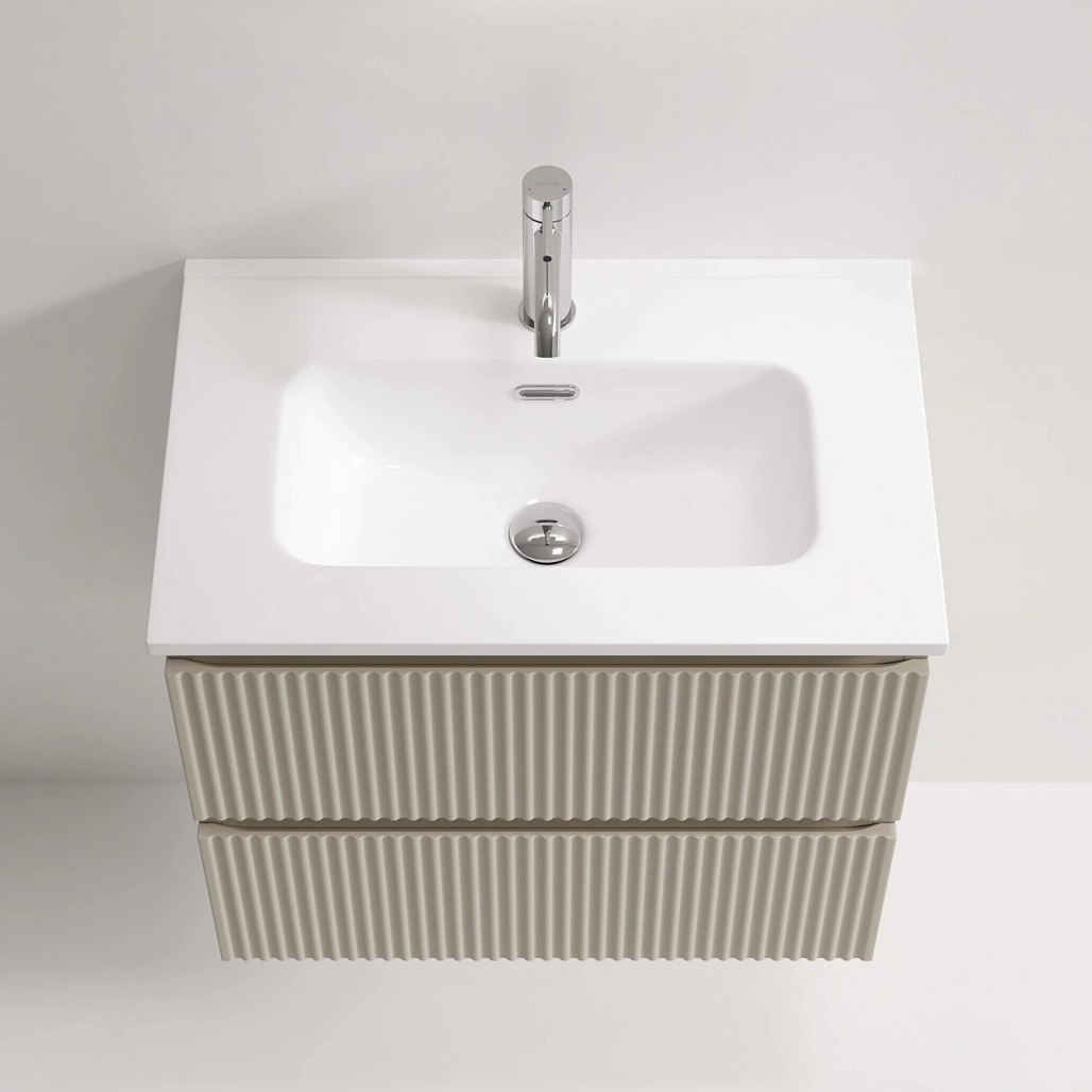 Тумба под раковину Sancos Сноб Р 390 / Snob R 390 59x39x50 подвесная, два ящика, бежевый матовый / beige soft — МЕБ009292 — фото 5
