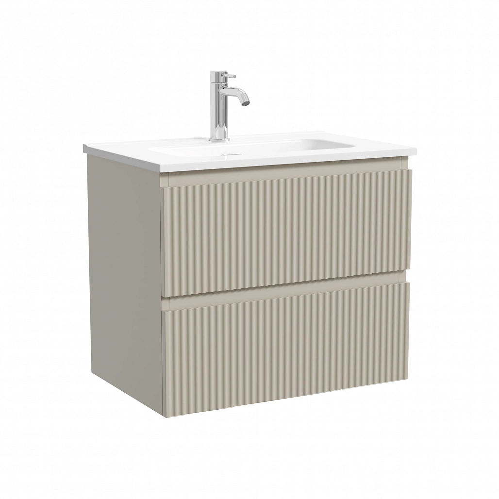 Тумба под раковину Sancos Сноб Р 390 / Snob R 390 59x39x50 подвесная, два ящика, бежевый матовый / beige soft — МЕБ009292 — фото 1
