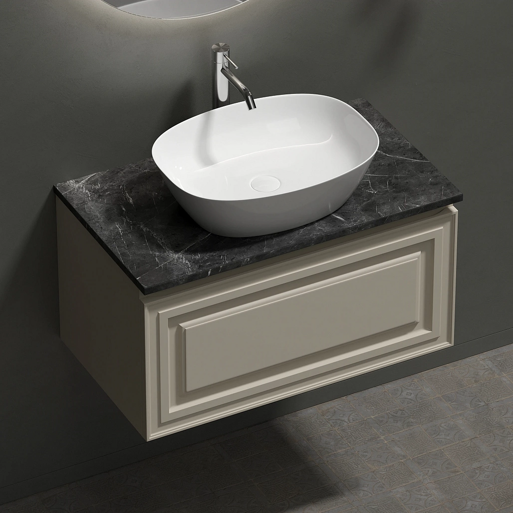 Тумба под столешницу Sancos Самая / Very 79x44,5x40,6 подвесная, бежевый матовый / beige soft, столешница с отверстием под смеситель, черное небо / black sky — МЕБ009499 — фото 4