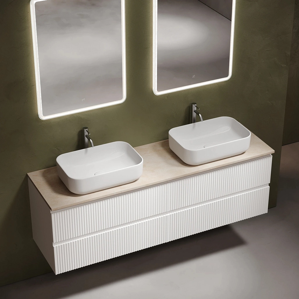 Тумба под столешницу Sancos Сноб Р / Snob R 79x44,5x50 подвесная, белый матовый / bianco, столешница 160 см, с отверстием под смеситель, креман / kreman — МЕБ009782 — фото 3