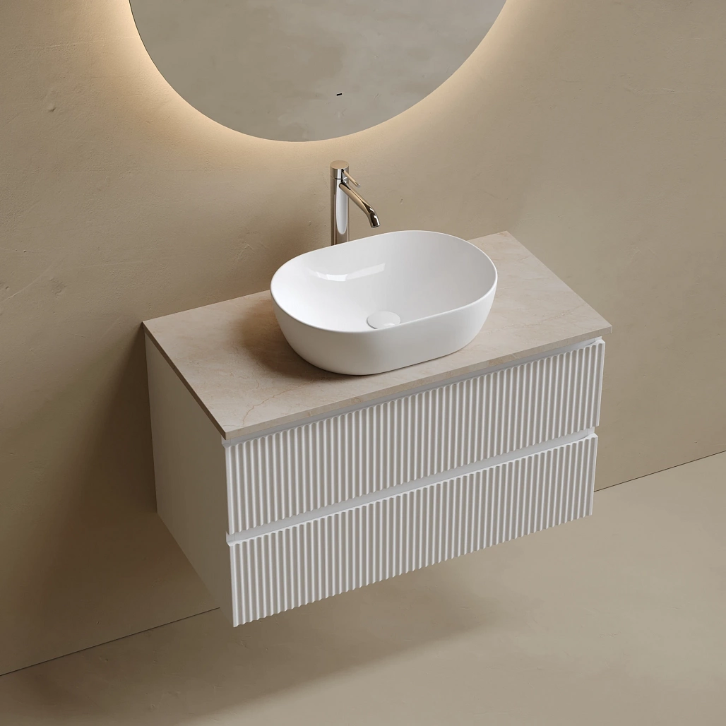 Тумба под столешницу Sancos Сноб Р / Snob R 89x44,5x50 подвесная, пыльная роза / doha soft, столешница с отверстием под смеситель, креман / kreman — МЕБ009786 — фото 3