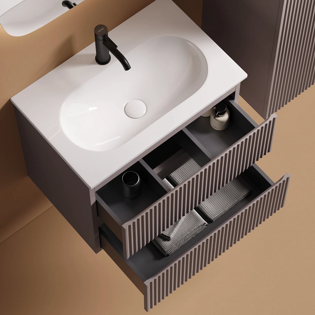 Тумба под раковину Sancos Сноб Р 390 / Snob R 390 59x39x50 подвесная, два ящика, пыльная роза / doha soft — МЕБ009285 — фото 3