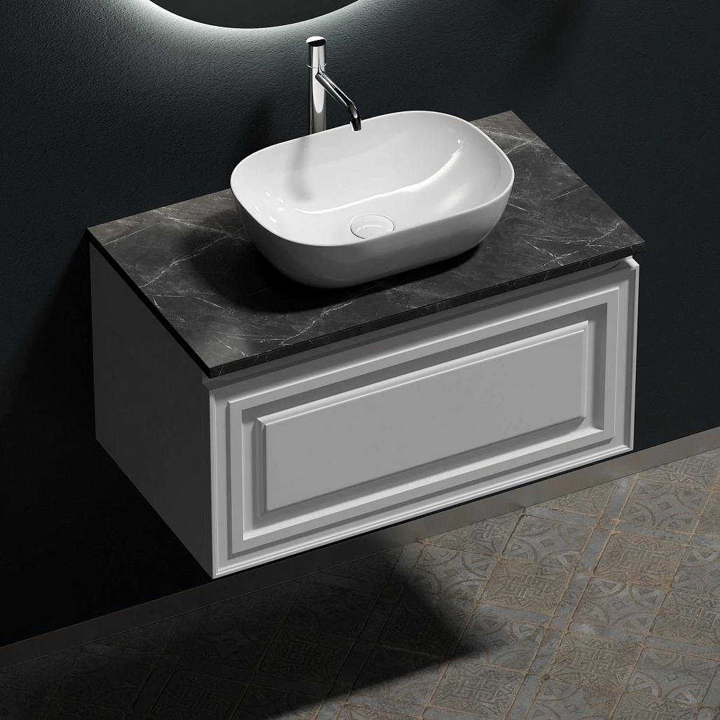 Тумба под столешницу Sancos Самая / Very 79x44,5x40,6 подвесная, белый матовый / bianco, столешница с отверстием под смеситель, черное небо / black sky — МЕБ009975 — фото 4
