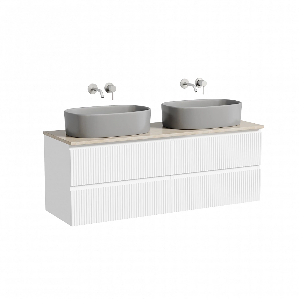Тумба под столешницу Sancos Сноб Р / Snob R 69x44,5x50 подвесная, белый матовый / bianco, столешница 140 см, без отверстия под смеситель, креман / kreman — МЕБ009772 — фото 1