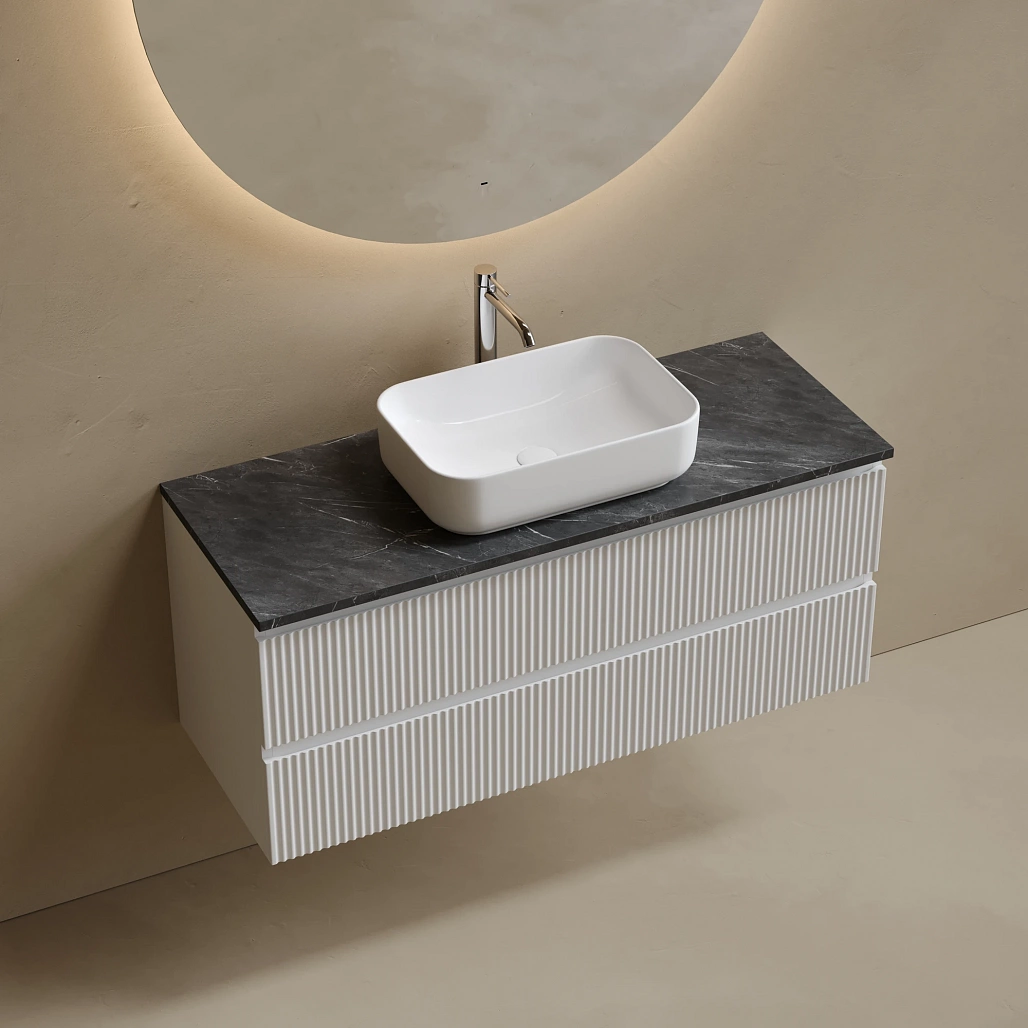 Тумба под столешницу Sancos Сноб Р / Snob R 119,5x44,5x50 подвесная, белый матовый / bianco, столешница с отверстием под смеситель, черное небо / black sky — МЕБ009767 — фото 3