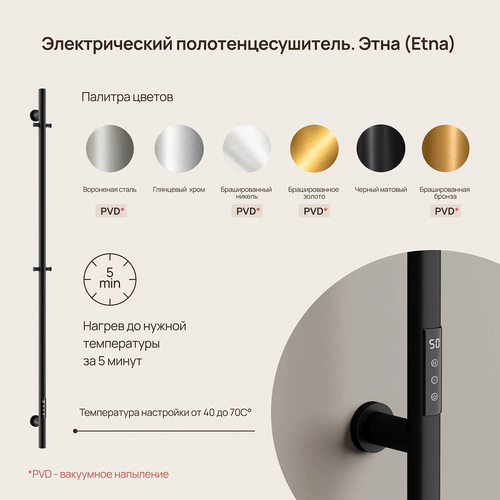 Полотенцесушитель электрический Sancos Этна / Etna SC13001MB 150x3 I-образный, черный матовый