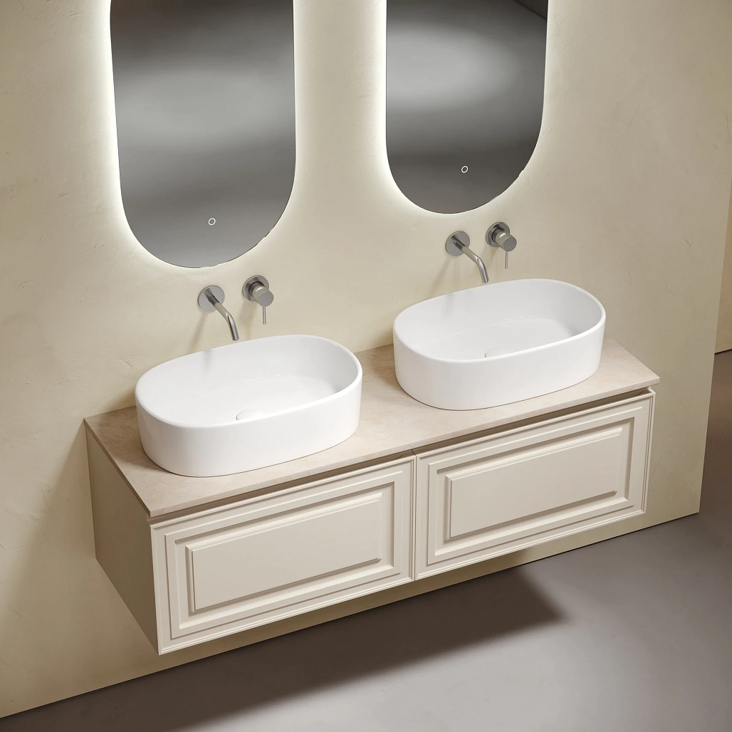 Тумба под столешницу Sancos Самая / Very 69x44,5x40,6 подвесная, бежевый матовый / beige soft, столешница 140 см, без отверстия под смеситель, креман / kreman — МЕБ009680 — фото 3