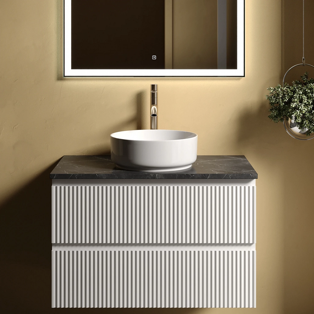 Тумба под столешницу Sancos Сноб Р / Snob R 79x44,5x50 подвесная, белый матовый / bianco, столешница с отверстием под смеситель, черное небо / black sky — МЕБ009753 — фото 2