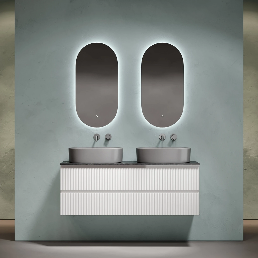Тумба под столешницу Sancos Сноб Р / Snob R 69x44,5x50 подвесная, белый матовый / bianco, столешница 140 см, без отверстия под смеситель, черное небо / black sky — МЕБ009773 — фото 2
