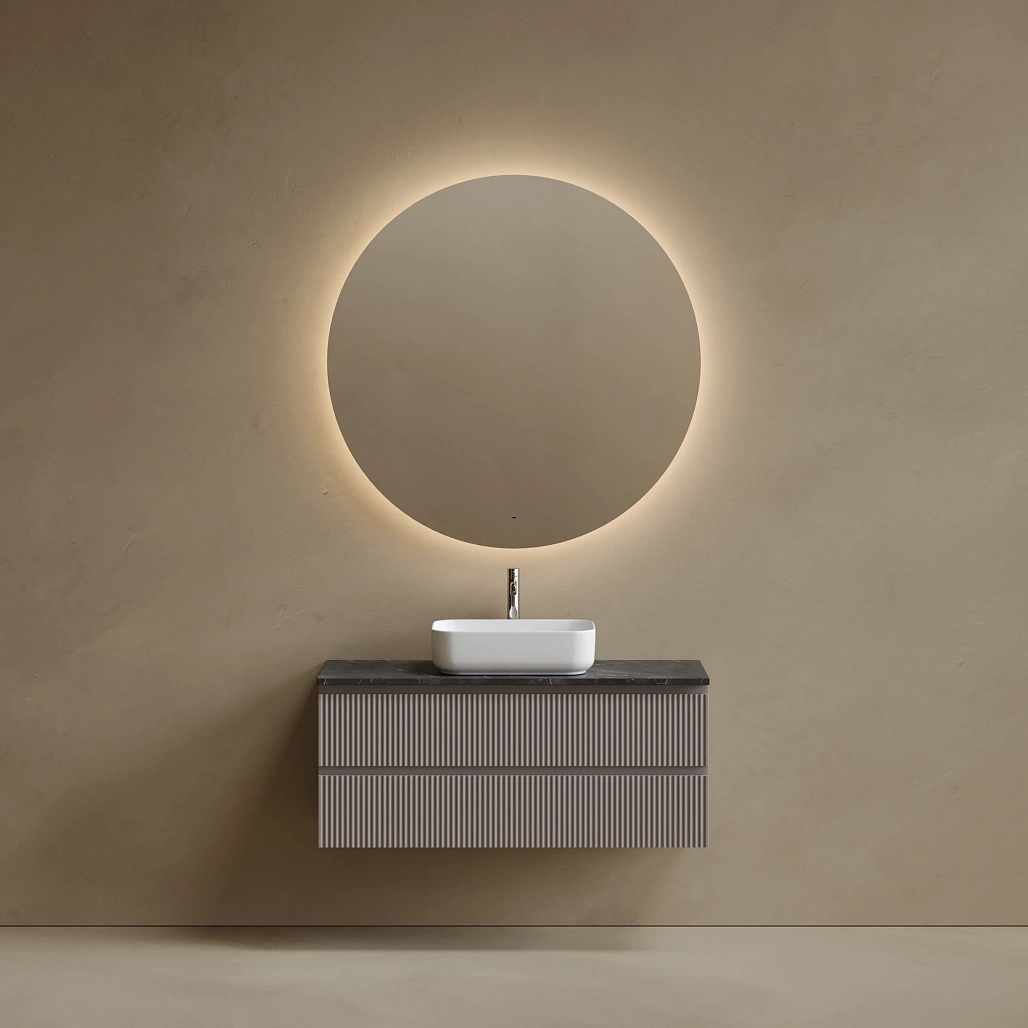 Тумба под столешницу Sancos Сноб Р / Snob R 119,5x44,5x50 подвесная, пыльная роза / doha soft, столешница с отверстием под смеситель, черное небо / black sky — МЕБ009839 — фото 2