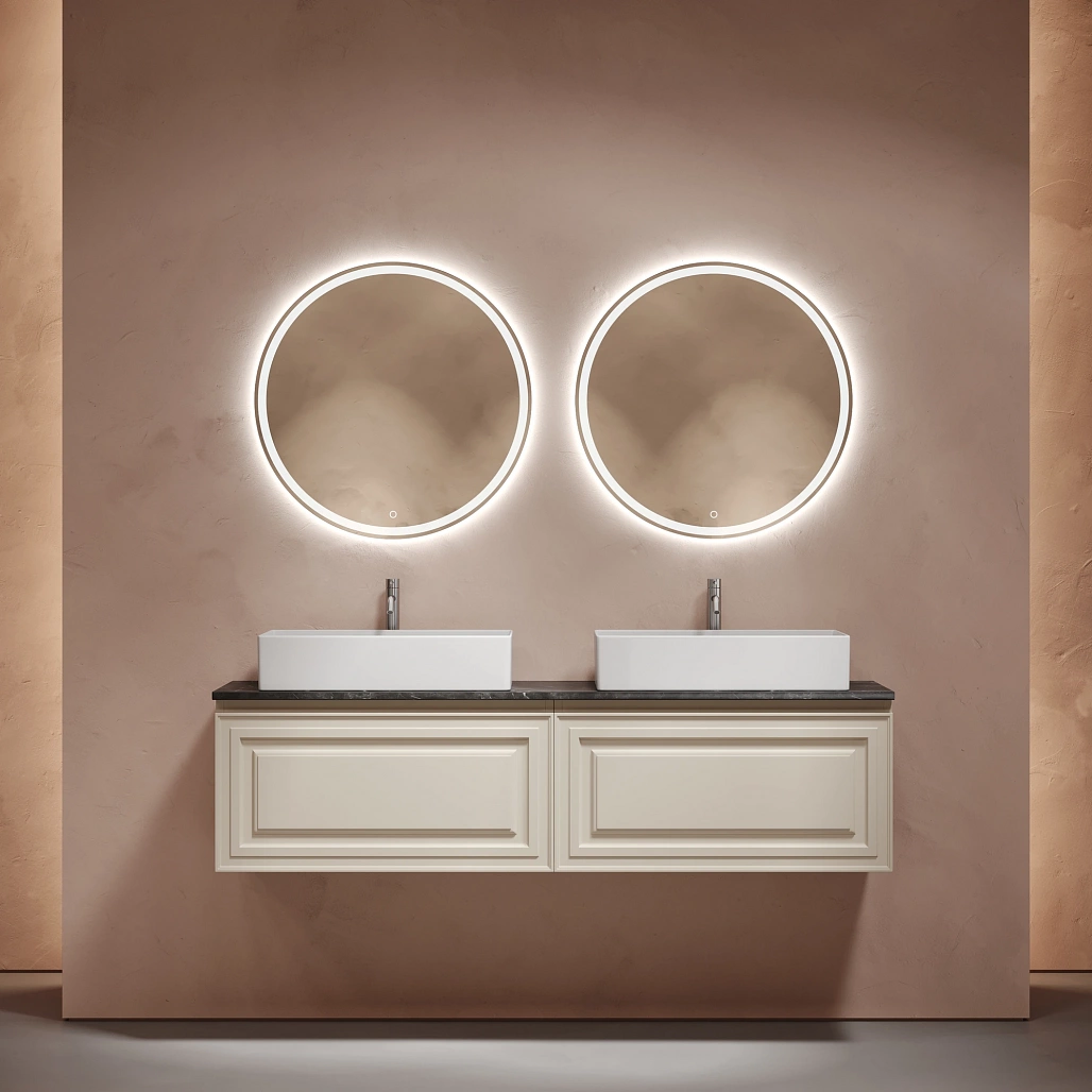 Тумба под столешницу Sancos Самая / Very 79x44,5x40,6 подвесная, бежевый матовый / beige soft, столешница 160 см, с отверстием под смеситель, черное небо / black sky — МЕБ009691 — фото 2