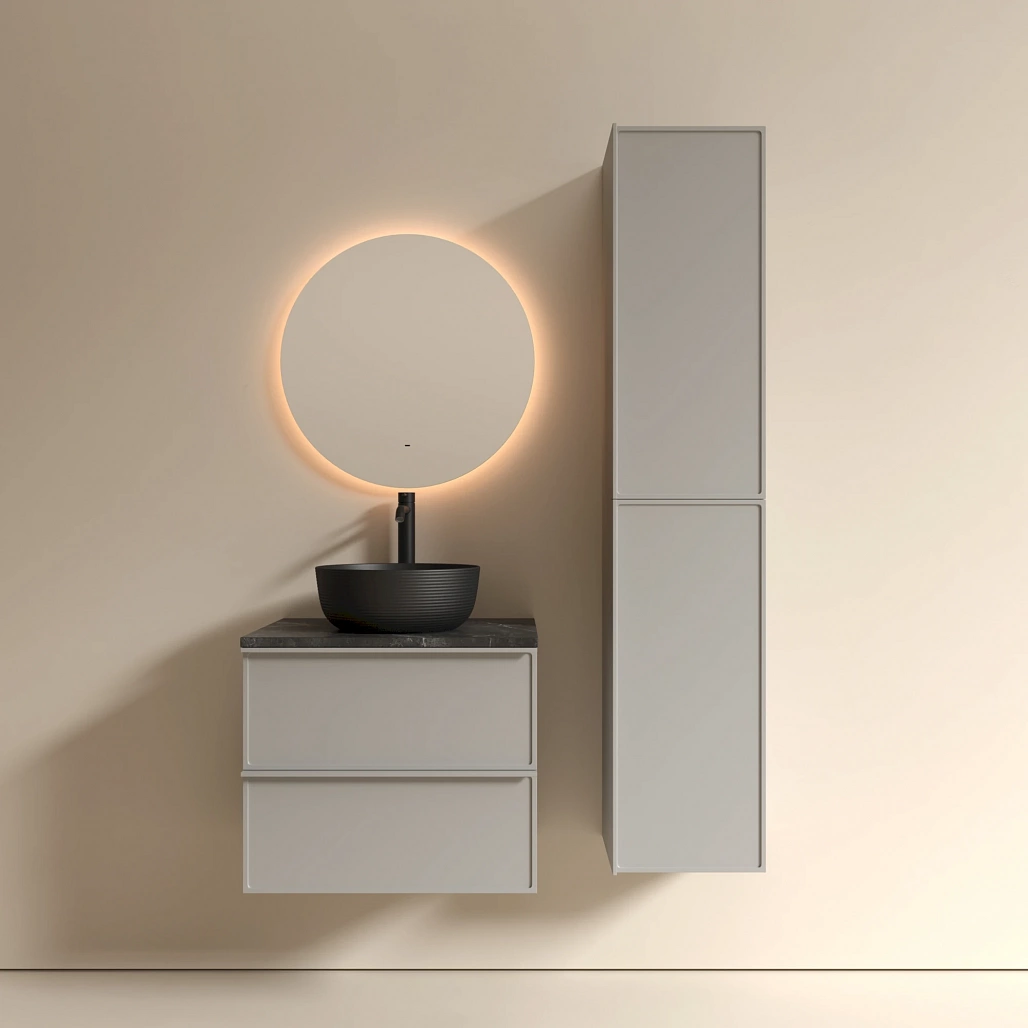 Тумба под столешницу Sancos Вельта / Velta 59x44,5x50 подвесная, тёплый серый, столешница с отверстием под смеситель, черное небо / black sky — МЕБ009961 — фото 3