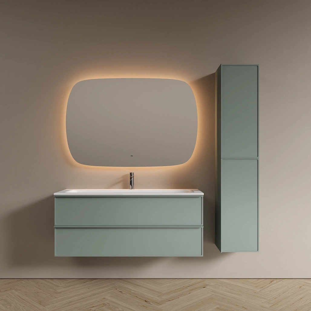 Тумба под раковину Sancos Вельта / Velta 119,5x44,5x50 подвесная, два ящика, серо-зелёный — МЕБ009434 — фото 4