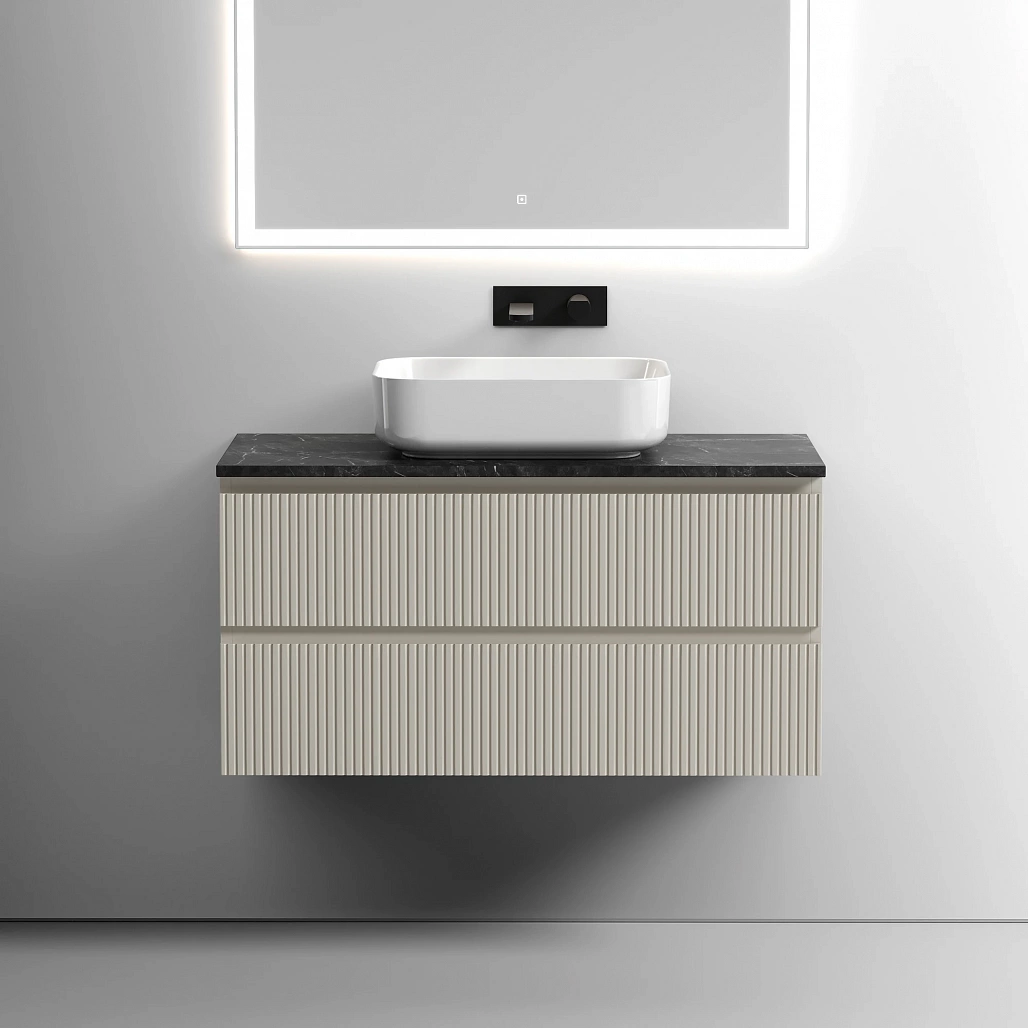 Тумба под столешницу Sancos Сноб T / Snob T 99,5x44,5x50 подвесная, белый матовый / bianco, столешница без отверстия под смеситель, черное небо / black sky — МЕБ009865 — фото 4