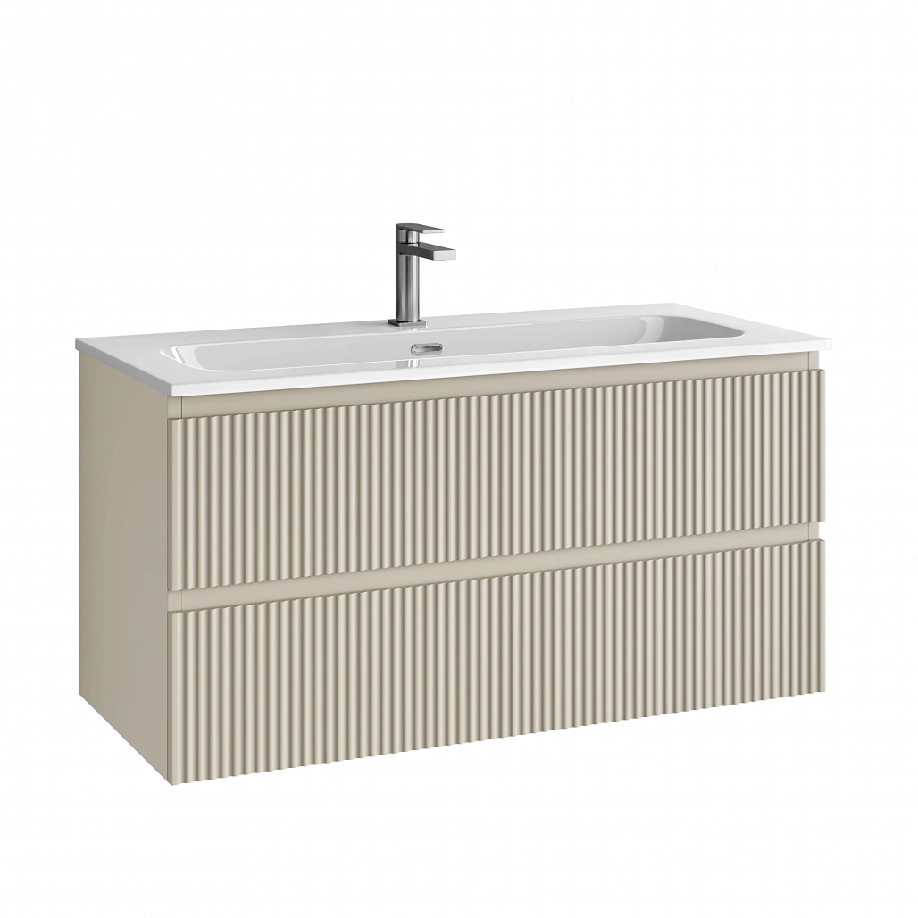 Тумба под раковину Sancos Сноб Р / Snob R 99,5x44,5x50 подвесная, два ящика, бежевый матовый / beige soft — МЕБ009378 — фото 1