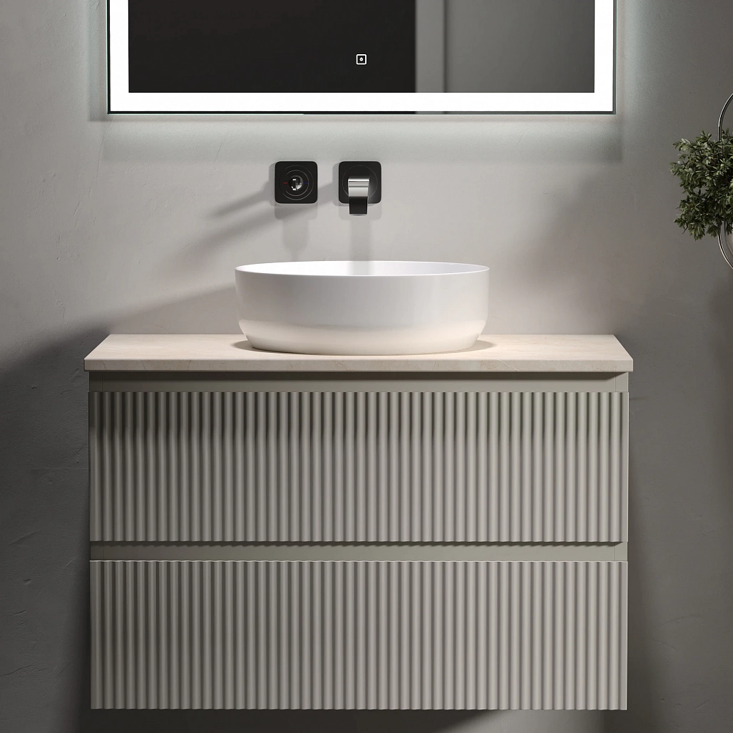 Тумба под столешницу Sancos Сноб Р / Snob R 79x44,5x50 подвесная, бежевый матовый / beige soft, столешница без отверстия под смеситель, креман / kreman — МЕБ009487 — фото 2