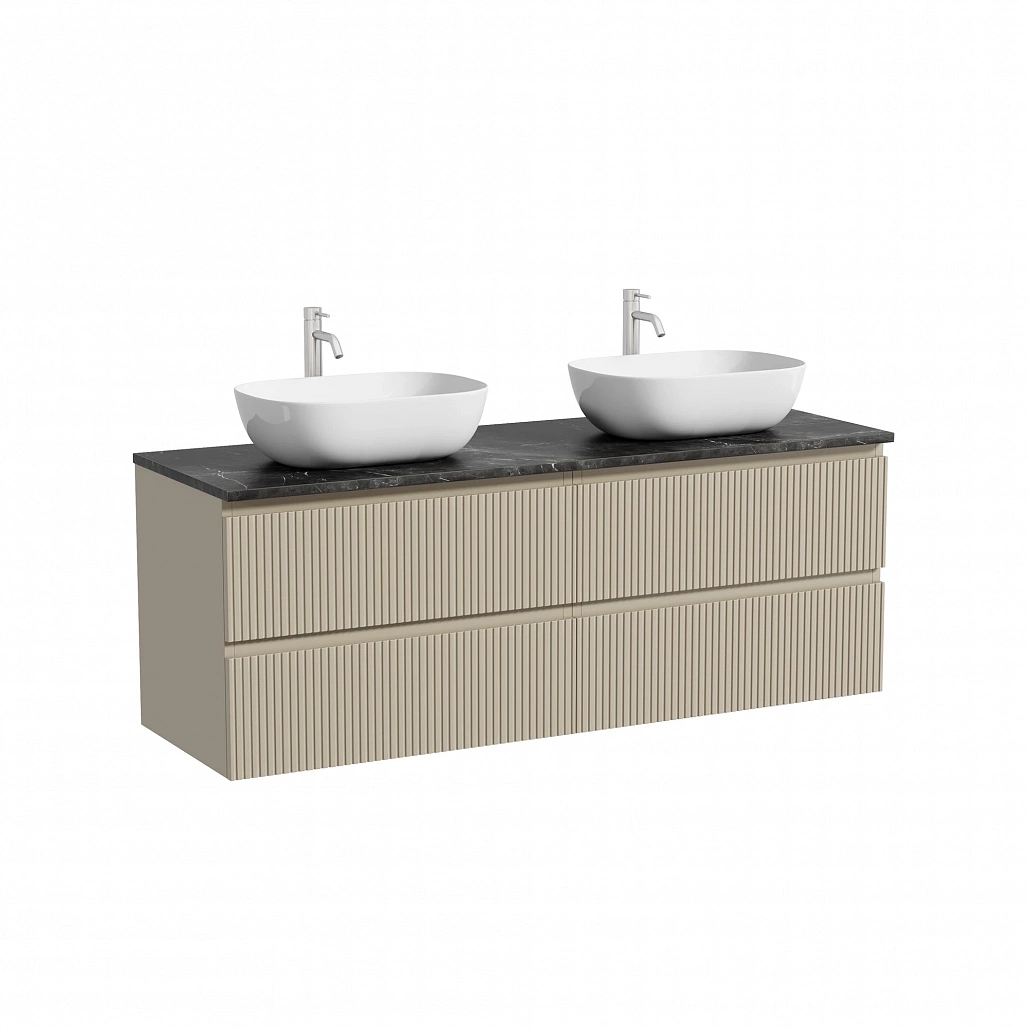 Тумба под столешницу Sancos Сноб T / Snob T 69x44,5x50 подвесная, бежевый матовый / beige soft, столешница 140 см, с отверстием под смеситель, черное небо / black sky — МЕБ009916 — фото 1