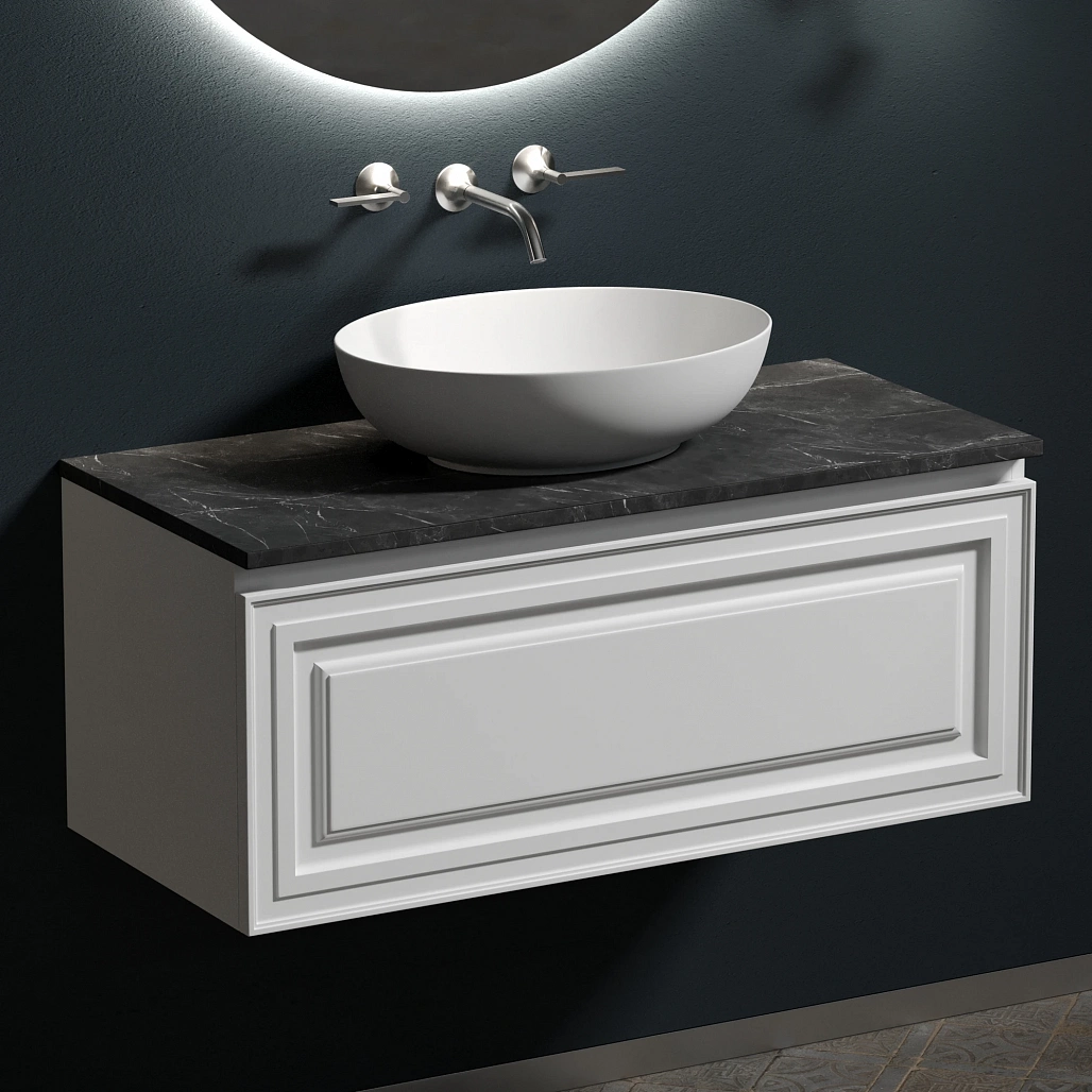 Тумба под столешницу Sancos Самая / Very 99,5x44,5x40,6 подвесная, белый матовый / bianco, столешница без отверстия под смеситель, черное небо / black sky — МЕБ009977 — фото 2