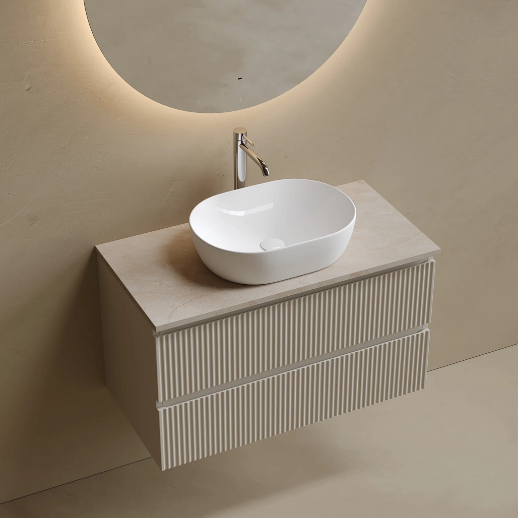 Тумба под столешницу Sancos Сноб Р / Snob R 89x44,5x50 подвесная, бежевый матовый / beige soft, столешница с отверстием под смеситель, креман / kreman — МЕБ009810 — фото 3