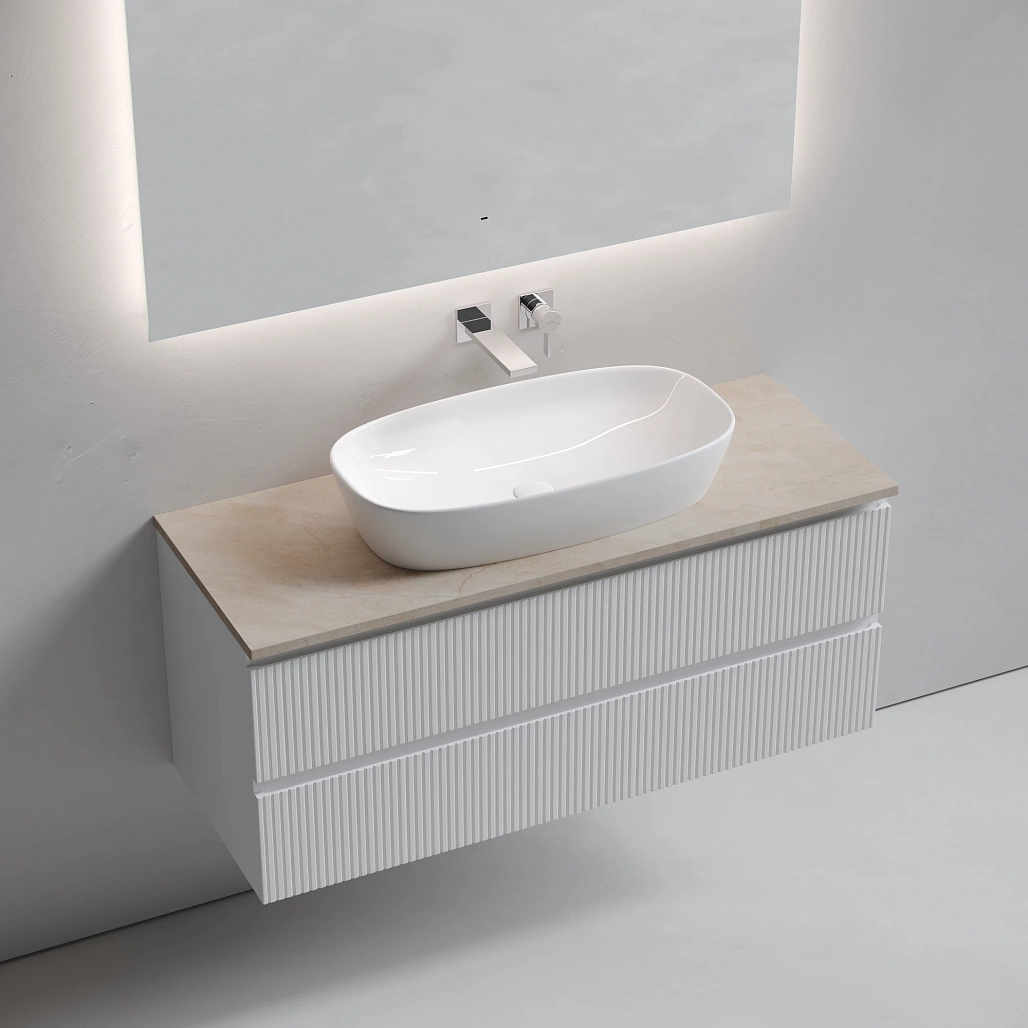 Тумба под столешницу Sancos Сноб T / Snob T 119,5x44,5x50 подвесная, белый матовый / bianco, столешница без отверстия под смеситель, креман / kreman — МЕБ009881 — фото 3