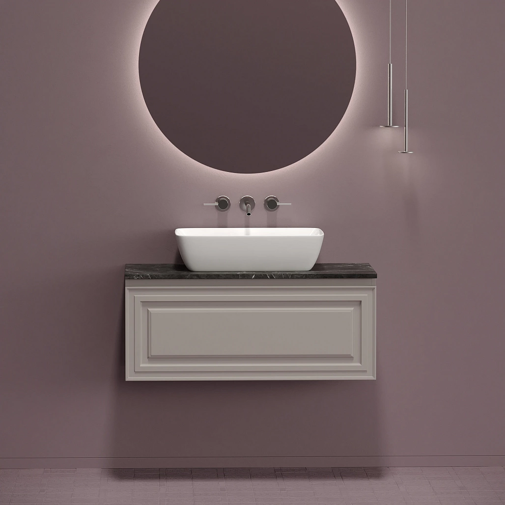 Тумба под столешницу Sancos Самая / Very 99,5x44,5x40,6 подвесная, пыльная роза / doha soft, столешница без отверстия под смеситель, черное небо / black sky — МЕБ009504 — фото 2
