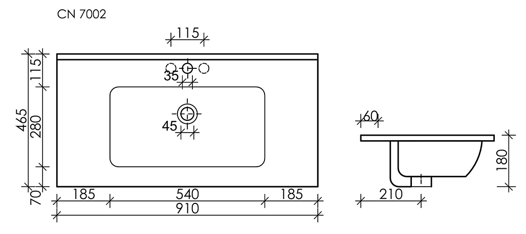 Схема Раковина накладная Ceramicanova Элемент (Element) черный матовый 910x465x180 мм CN7002MB