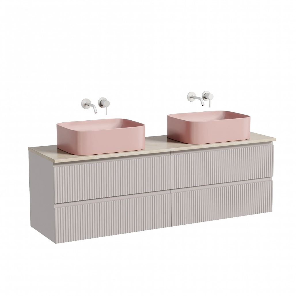 Тумба под столешницу Sancos Сноб Р / Snob R 79x44,5x50 подвесная, пыльная роза / doha soft, столешница 160 см, без отверстия под смеситель, креман / kreman — МЕБ009852 — фото 1