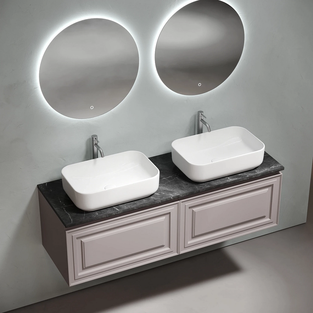 Тумба под столешницу Sancos Самая / Very 69x44,5x40,6 подвесная, пыльная роза / doha soft, столешница 140 см, с отверстием под смеситель, черное небо / black sky — МЕБ009731 — фото 3