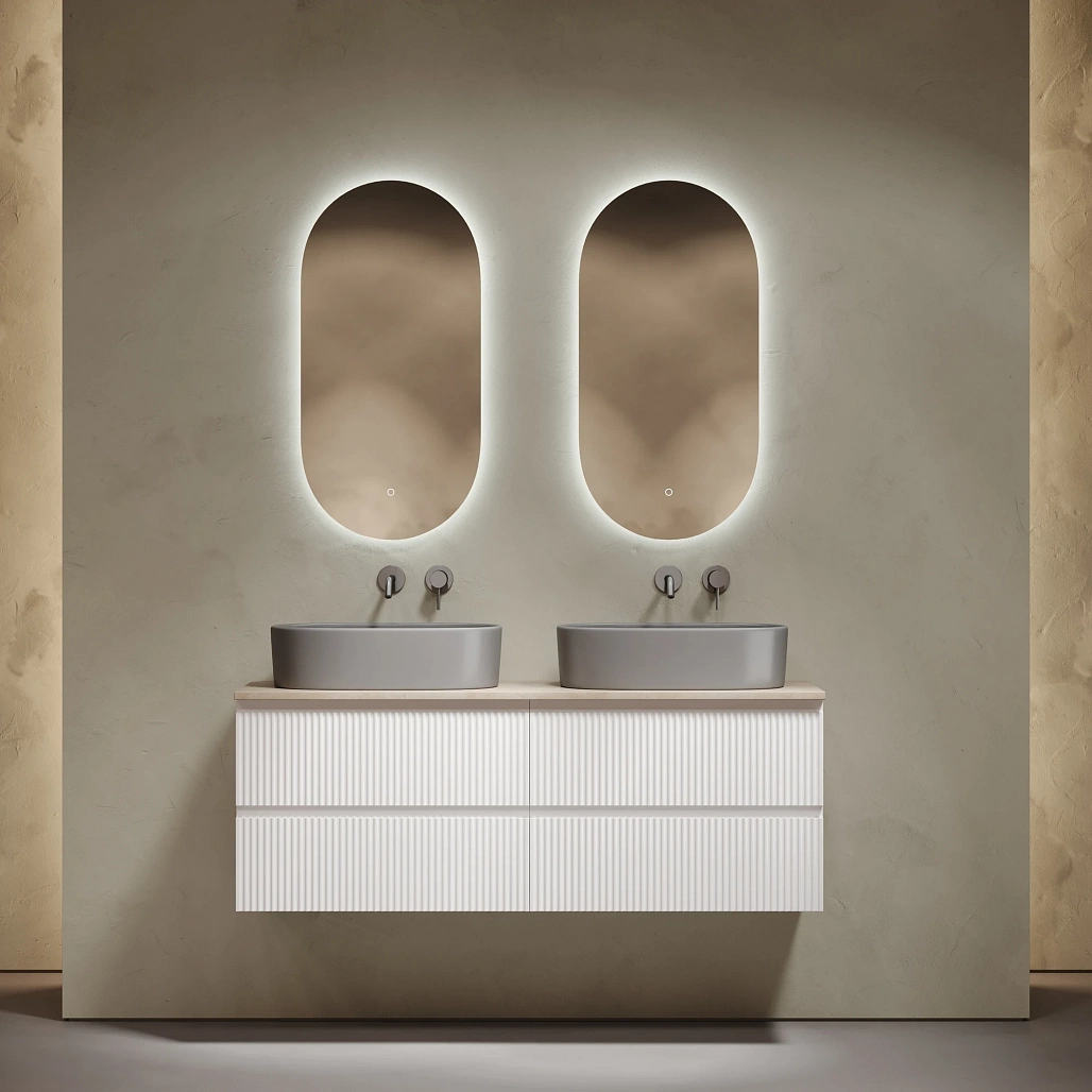 Тумба под столешницу Sancos Сноб Р / Snob R 69x44,5x50 подвесная, белый матовый / bianco, столешница 140 см, без отверстия под смеситель, креман / kreman — МЕБ009772 — фото 2