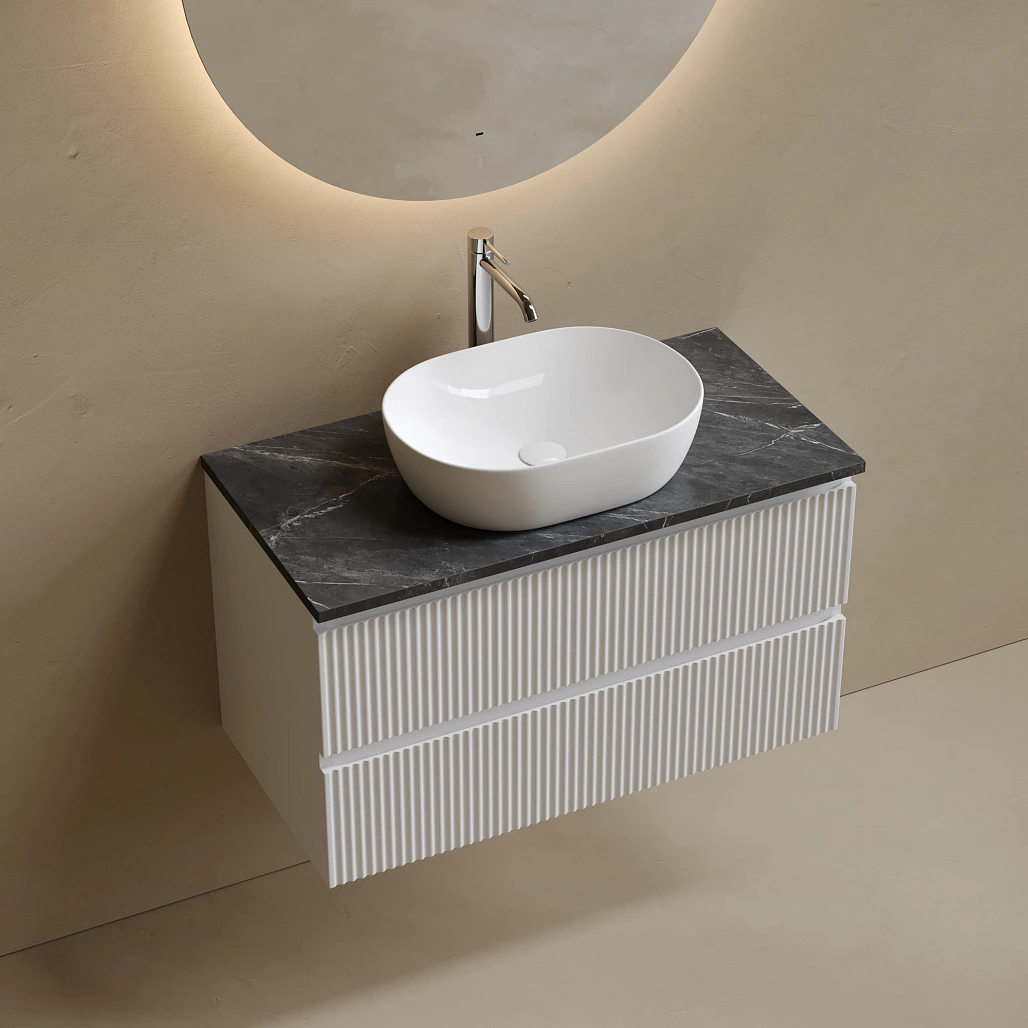 Тумба под столешницу Sancos Сноб Р / Snob R 89x44,5x50 подвесная, пыльная роза / doha soft, столешница с отверстием под смеситель, черное небо / black sky — МЕБ009787 — фото 3