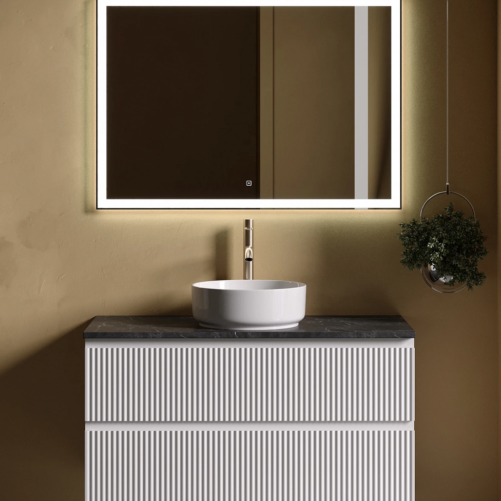 Тумба под столешницу Sancos Сноб Р / Snob R 99,5x44,5x50 подвесная, пыльная роза / doha soft, столешница с отверстием под смеситель, черное небо / black sky — МЕБ009757 — фото 2