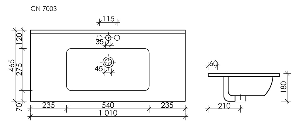 Схема Раковина накладная Ceramicanova Элемент (Element) черный матовый 1010x465x180 мм, CN7003MB