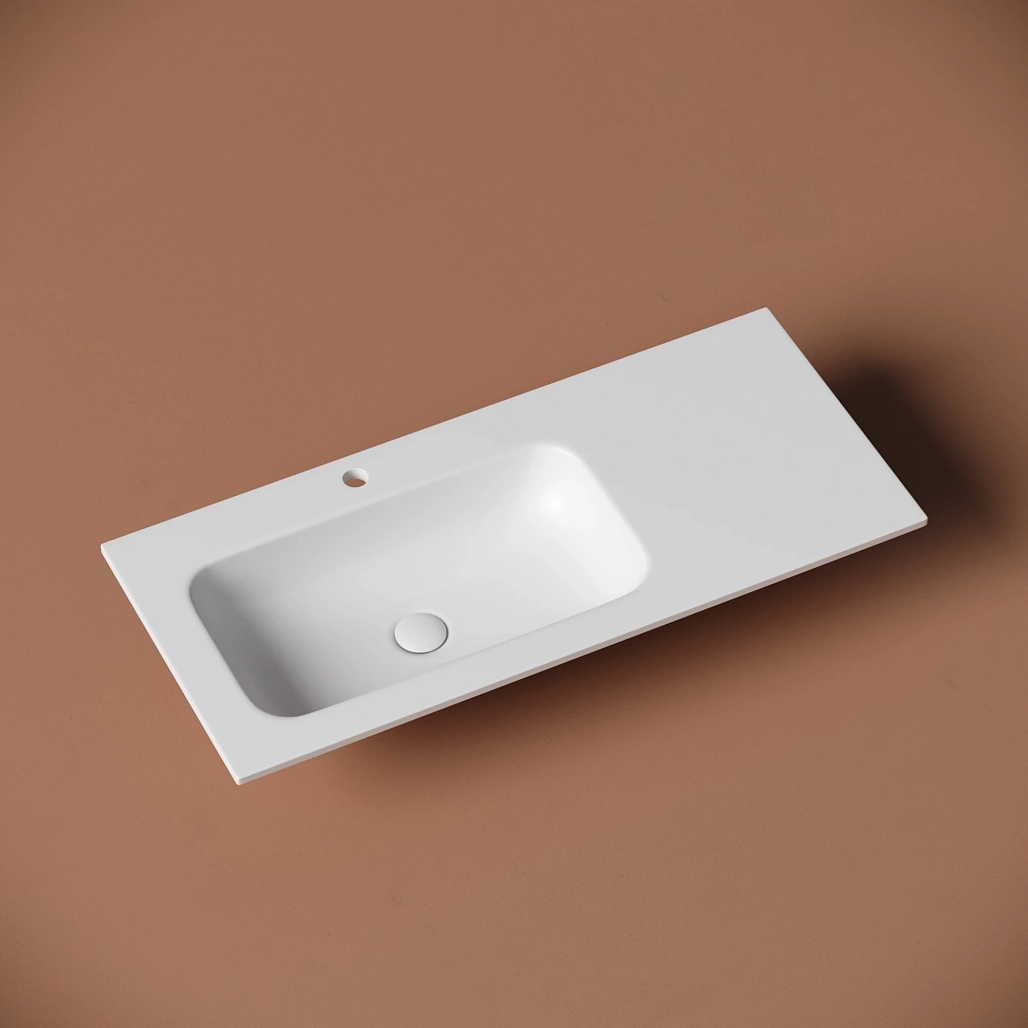 Раковина мебельная Ceramicanova Грация / Grace 101x45,7x13,7 без перелива, с отверстием под смеситель, чаша слева, прямоугольная, белый матовый — РАК010001 — фото 2