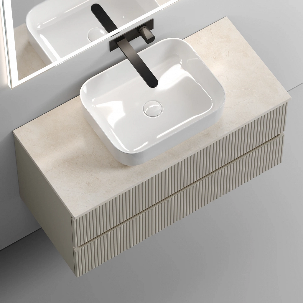 Тумба под столешницу Sancos Сноб T / Snob T 99,5x44,5x50 подвесная, белый матовый / bianco, столешница без отверстия под смеситель, креман / kreman — МЕБ009864 — фото 10