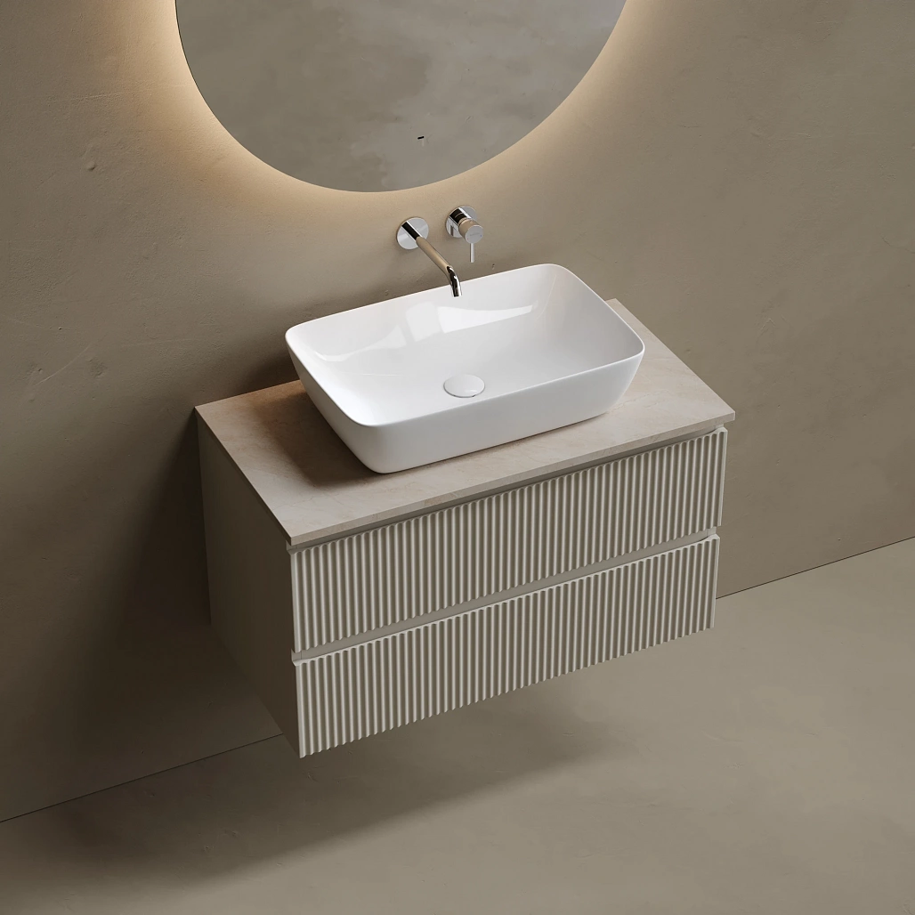 Тумба под столешницу Sancos Сноб Р / Snob R 89x44,5x50 подвесная, бежевый матовый / beige soft, столешница без отверстия под смеситель, креман / kreman — МЕБ009808 — фото 3