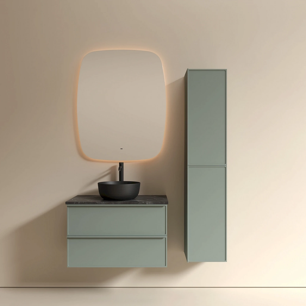 Тумба под столешницу Sancos Вельта / Velta 79x44,5x50 подвесная, серо-зелёный, столешница с отверстием под смеситель, черное небо / black sky — МЕБ009955 — фото 3