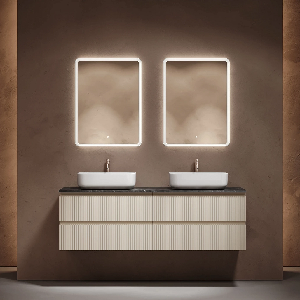 Тумба под столешницу Sancos Сноб Р / Snob R 79x44,5x50 подвесная, бежевый матовый / beige soft, столешница 160 см, с отверстием под смеситель, черное небо / black sky — МЕБ009807 — фото 3