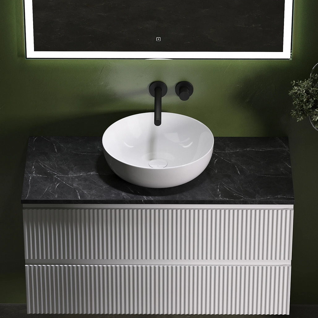 Тумба под столешницу Sancos Сноб Р / Snob R 99,5x44,5x50 подвесная, пыльная роза / doha soft, столешница без отверстия под смеситель, черное небо / black sky — МЕБ009755 — фото 4