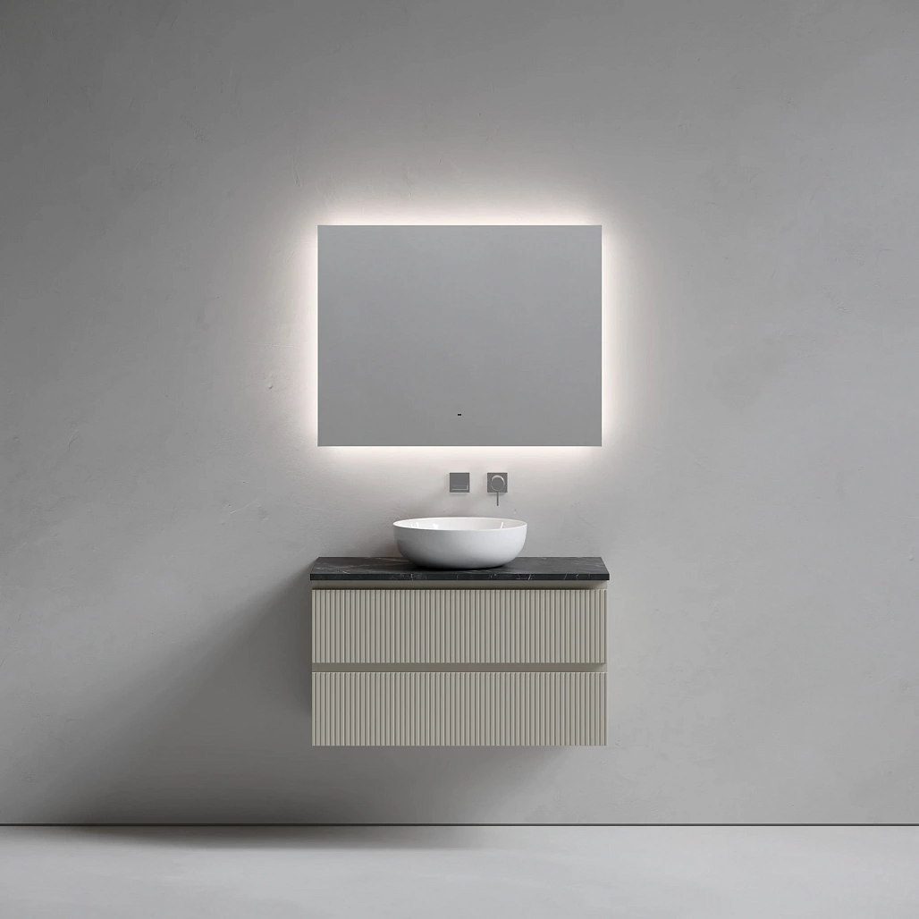 Тумба под столешницу Sancos Сноб T / Snob T 89x44,5x50 подвесная, бежевый матовый / beige soft, столешница без отверстия под смеситель, черное небо / black sky — МЕБ009925 — фото 2