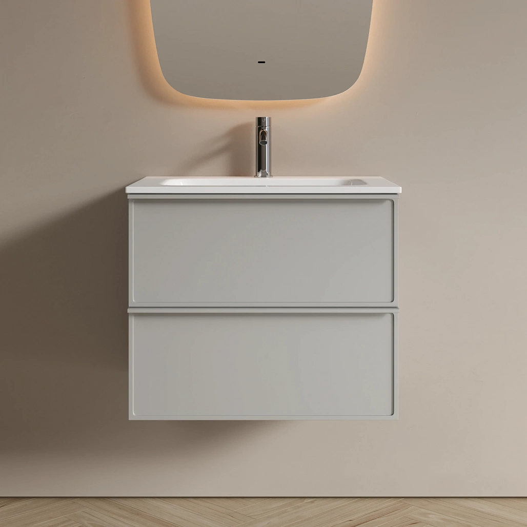 Тумба под раковину Sancos Вельта / Velta 59x44,5x50 подвесная, два ящика, тёплый серый — МЕБ009443 — фото 2