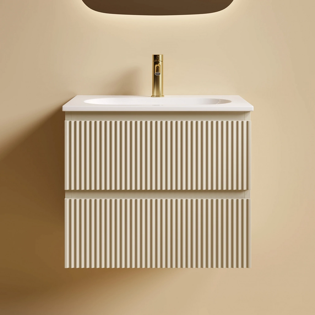 Тумба под раковину Sancos Сноб Р 390 / Snob R 390 59x39x50 подвесная, два ящика, бежевый матовый / beige soft — МЕБ009293 — фото 2