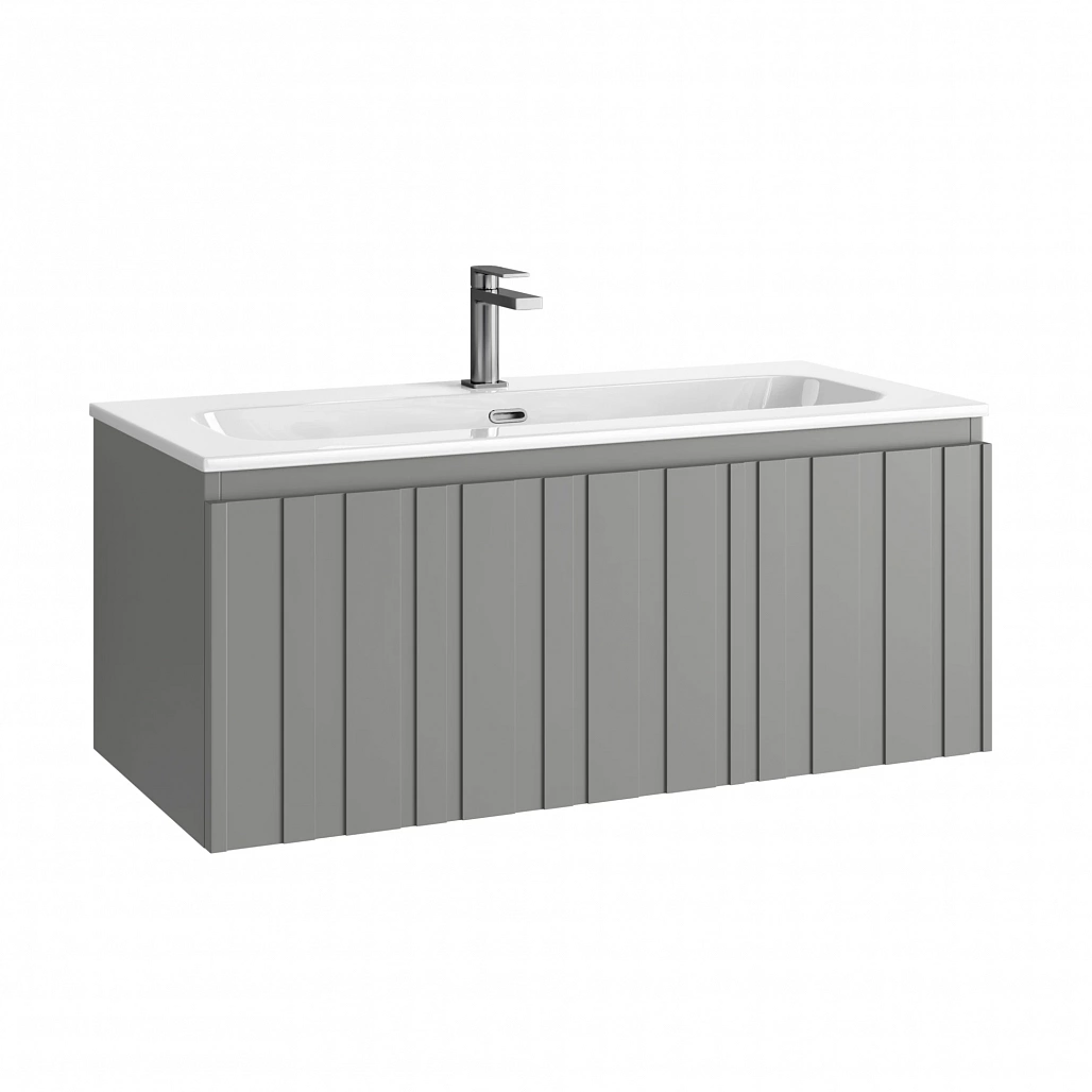 Тумба под раковину Sancos Ламель / Lamel 99,5x44,5x40,6 подвесная, один ящик, тёплый серый — МЕБ008962 — фото 1