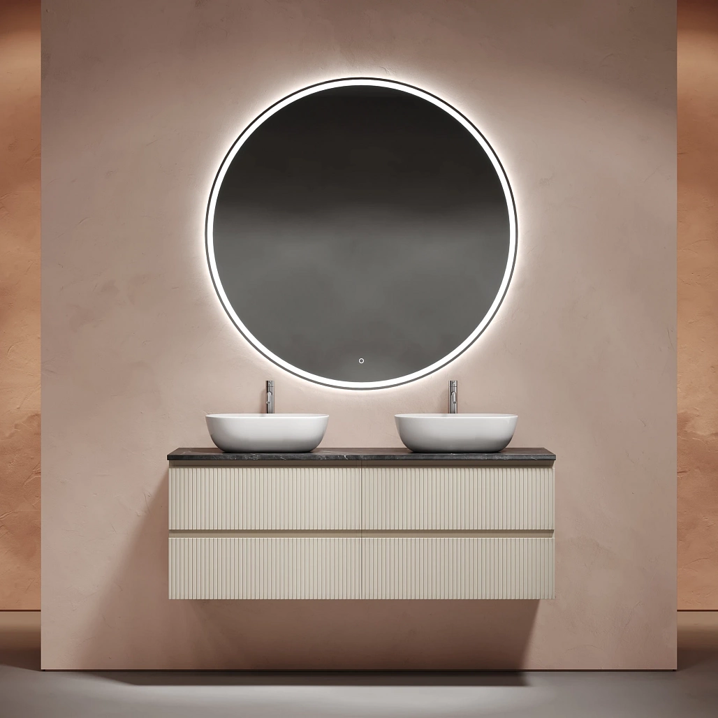 Тумба под столешницу Sancos Сноб T / Snob T 69x44,5x50 подвесная, бежевый матовый / beige soft, столешница 140 см, с отверстием под смеситель, черное небо / black sky — МЕБ009916 — фото 2