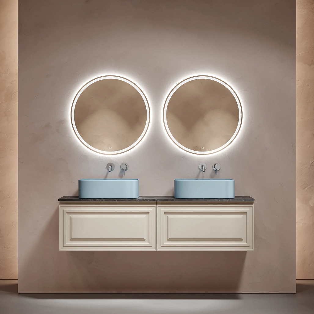 Тумба под столешницу Sancos Самая / Very 79x44,5x40,6 подвесная, бежевый матовый / beige soft, столешница 160 см, без отверстия под смеситель, черное небо / black sky — МЕБ009689 — фото 5