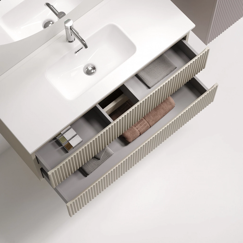 Тумба под раковину Sancos Сноб Р 390 / Snob R 390 99,5x39x50 подвесная, два ящика, бежевый матовый / beige soft — МЕБ009305 — фото 6
