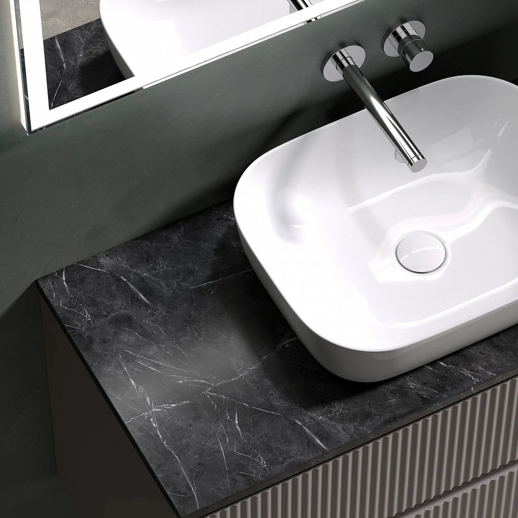 Тумба под столешницу Sancos Сноб Р / Snob R 99,5x44,5x50 подвесная, белый матовый / bianco, столешница без отверстия под смеситель, черное небо / black sky — МЕБ009761 — фото 8