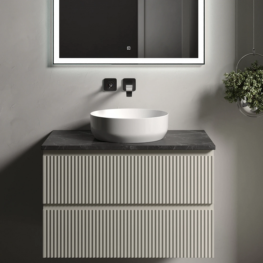 Тумба под столешницу Sancos Сноб Р / Snob R 79x44,5x50 подвесная, бежевый матовый / beige soft, столешница без отверстия под смеситель, черное небо / black sky — МЕБ009746 — фото 3