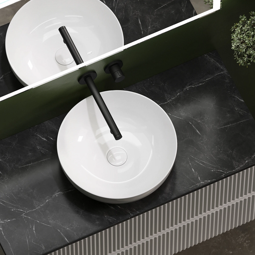 Тумба под столешницу Sancos Сноб Р / Snob R 99,5x44,5x50 подвесная, пыльная роза / doha soft, столешница без отверстия под смеситель, черное небо / black sky — МЕБ009755 — фото 15
